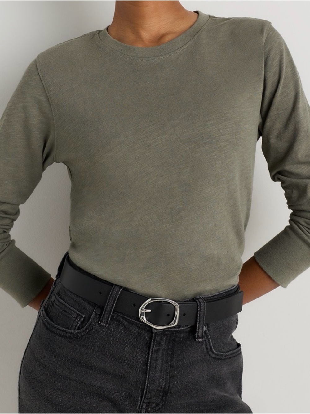 Lilla P Gray Green Scoop Neck Long Sleeve Top